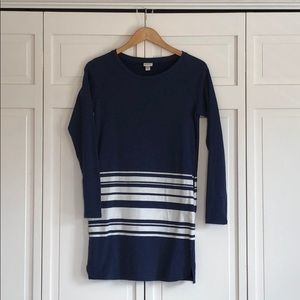 Navy and cream striped sweatshirt dress - Size XS
